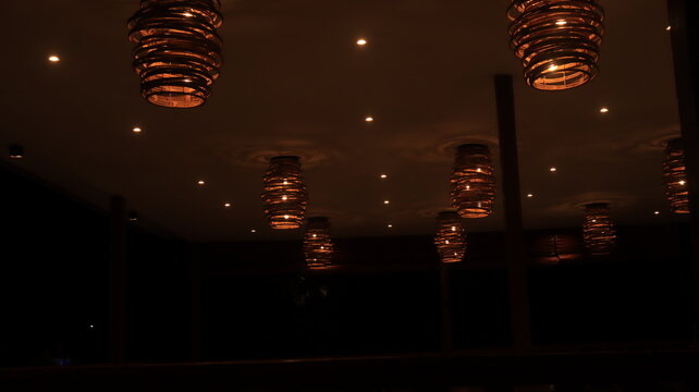 Colorful decorative lights in the cafe