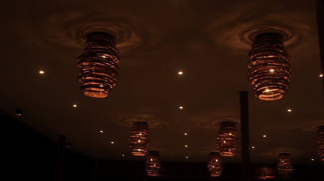 Colorful decorative lights in the cafe