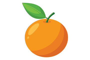 A vibrant orange fruit with a green leaf on a white background © Lovely