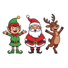 Cute Christmas Characters: Santa, Elf, and Reindeer