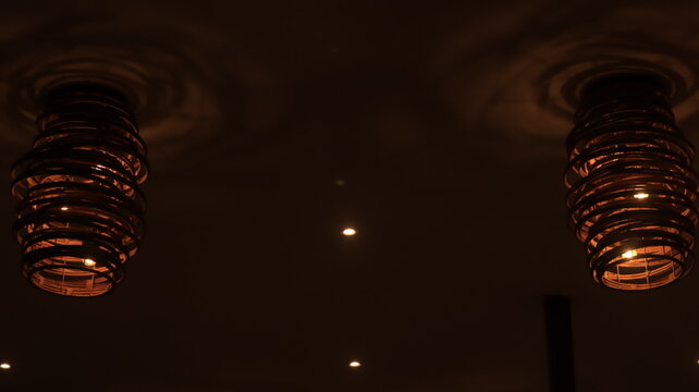 Colorful decorative lights in the cafe