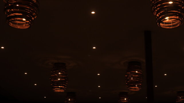 Colorful decorative lights in the cafe