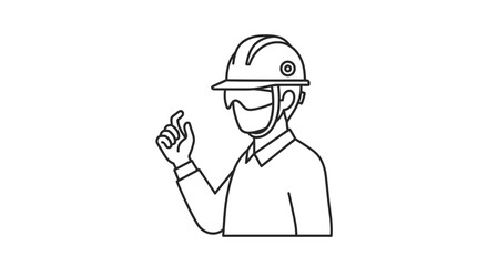 Obraz premium Construction Engineer Line Art Logo with Safety Helmet and Approval Gesture for Building Company Branding and Industrial Business Identity Design 