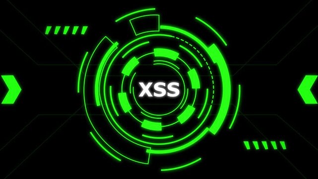 Cyber security XSS attack glowing neon target digital hacking protection concept.