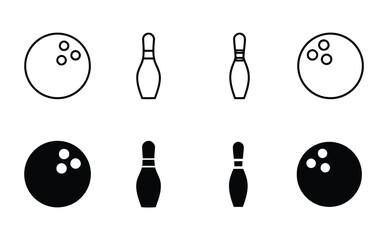 Bowling pins and ball icons, classic symbols for sport and entertainment