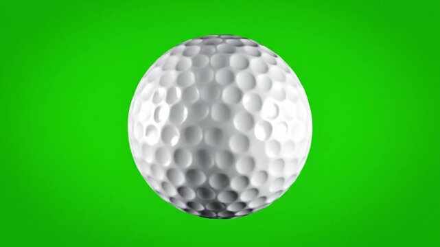 Rotating 3D Render of a White Golf Ball Against a Bright Green Background, Isolated and Animated