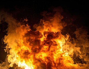 Fototapeta premium Intense Flames Rising in a Dramatic Fire Dance Against Dark Background