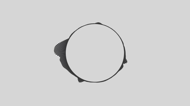 Black circle audio wave spectrum lines animation on white background. Circular Audio spectrum. Animation of seamless loop sound technology or audio recorders. Abstract sound waves motion equalizer.