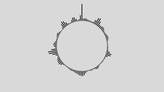 Black circle audio wave spectrum lines animation on white background. Circular Audio spectrum. Animation of seamless loop sound technology or audio recorders. Abstract sound waves motion equalizer.