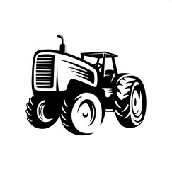 Obraz premium High contrast black and white agricultural tractor illustration, side profile, clean logo style