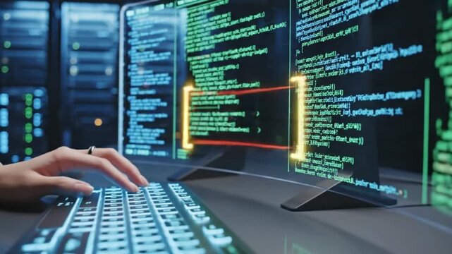 Uncensored Data Breach Alert on Hacker Screen in Dark Server Room