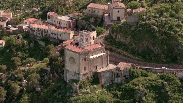 Detailed Aerial Church of San Nicolo Savoca Sicily Italy Historic European Heritage Landmark