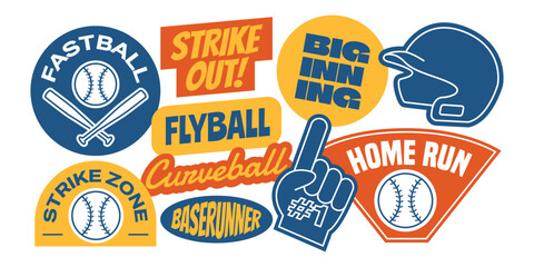Set of Baseball stickers collection. Baseball sports badge, logo, patch. © titusurya