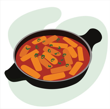 tteokbokki Korean spicy rice cakes flat vector illustration

