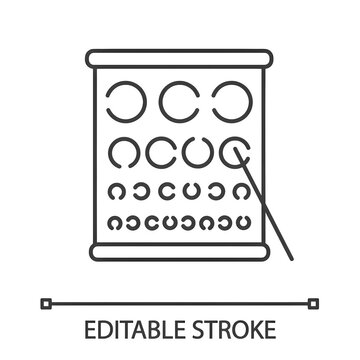 Eye exam chart linear icon. Thin line illustration. Landolt vision test. Optotype. Contour symbol. Vector isolated outline drawing. Editable stroke