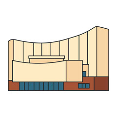 Modern cultural center or concert hall with curved facade. Illustration. Object isolated on white background.