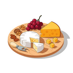 Cheese and nut platter with grapes, cheese knife, and cubed cheese