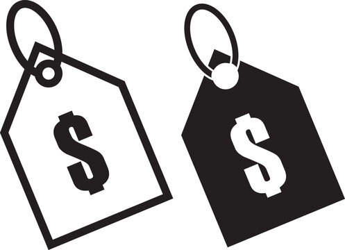 Price Tag Icon Set. Retail sale and discount symbols. discount icon collection. Discount tag icon design. vector graphics in flat. Four price tag icons with dollar signs in blue and black, isolated on