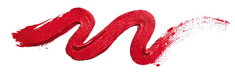 Bold red paint brush stroke swirl, isolated on transparent cutout background