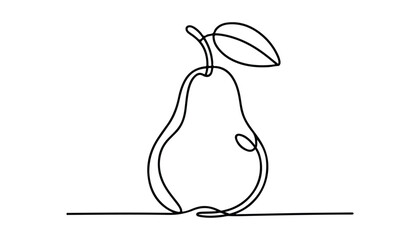 One continuous line illustration of an pear fruits, isolated on white background.