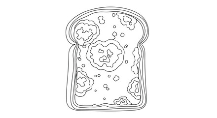 A detailed line drawing of a slice of bread with visible mold on bread against a clean white background.