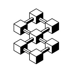 Obraz premium Geometric 3D Cubes Connected by Bars Forming a Cluster.