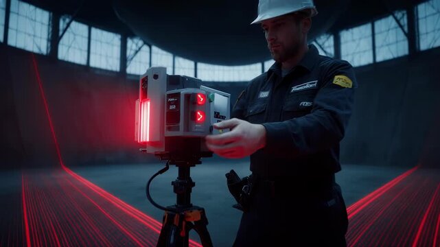 Engineer Using 3D LiDAR Laser Scanner for Industrial Site Survey