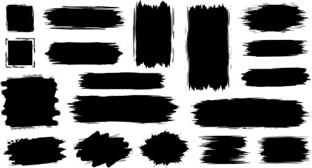 Black vector rough edge rectangles. Grunge square frames set. Jagged edge torn paper background collection. Paint brush strokes. Grungy distressed text boxes. Transparent background EPS version.