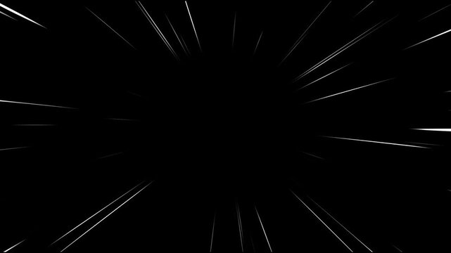 White speed lines black background with alpha channel, Abstract Manga Speed Lines zoom anime speed lines overlay animation. Fast speed lines loop animation overlay.