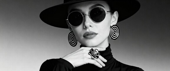 Fashionable Woman Wearing Sunglasses and Hat