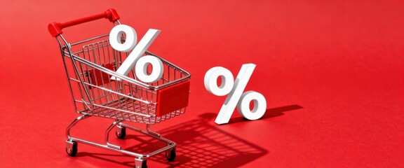 Shopping Cart Discount Symbol Red Background