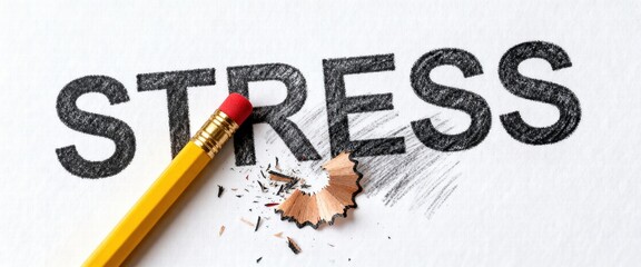 Pencil Erasing Stress Word on Paper