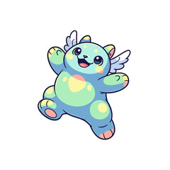 Obraz premium Cute blue winged creature with pastel spots, happy and playful, cartoon style