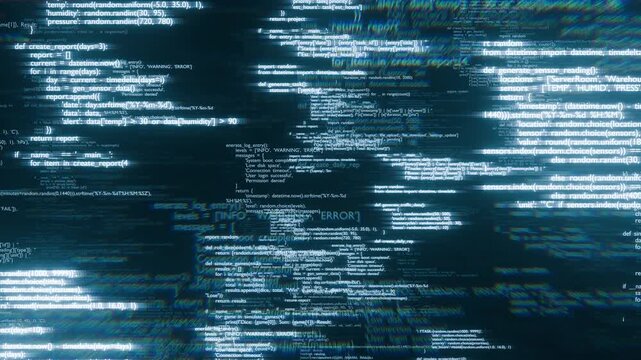 Animation of digital data moving in the background. Program code