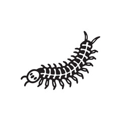 Obraz premium Hand Drawn Black and White Centipede Millipede Insect Silhouette Vector Art Illustration.