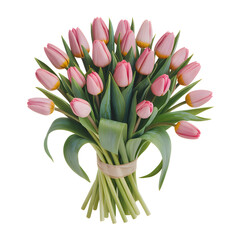 Bouquet of pink tulips with green leaves tied with ribbon tulip bouquet floral arrangement