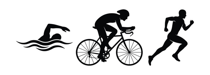 Triathlon sports silhouettes swimming cycling running