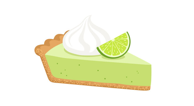 Key Lime Pie Slice Image, Vector Illustration, Dessert Food, Whipped Cream, Lime Slice, Bakery