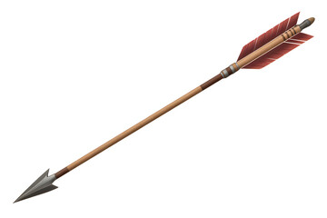 Medieval Arrow with Metal Point and Red Feather Fletching projectile archery bow and arrow
