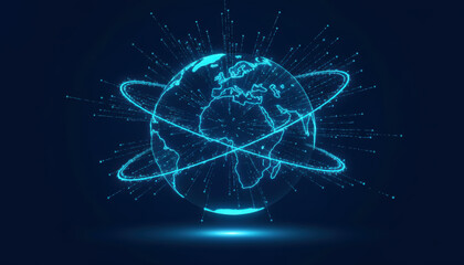 Digital Global Network with Glowing Earth Silhouette and Data Connections