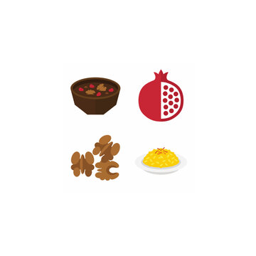 Fesenjan Persian Pomegranate Walnut Stew Food Icon Set
