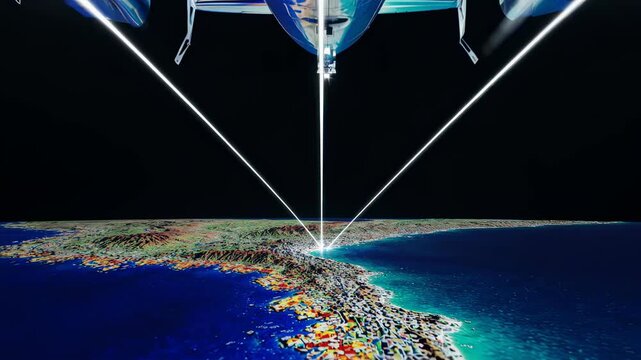 Aircraft Conducting Aerial LiDAR Laser Scanning Over Terrain