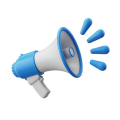 White and blue megaphone with sound waves on white background bullhorn announcement