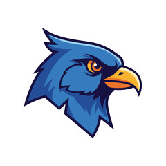 Fototapeta premium Aggressive Blue Hawk Mascot Head Logo, Fierce Bird of Prey Emblem