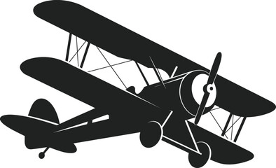 Vintage biplane silhouette illustration, retro propeller airplane isolated on white background for aviation and transportation design © Sarjina's World