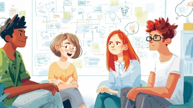 Dynamic young team collaborating on innovative ideas, brainstorming solutions and strategizing for project success in a modern, creative work environment