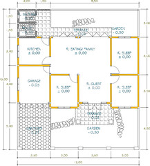Naklejka premium Vector sketch illustration of silhouette of landscape design site plan layout of house plan with scale size 