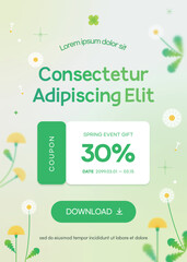 Spring discount coupon event template with dandelion floral background