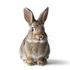 Fototapeta premium Front-Facing Rabbit Sitting on White Background