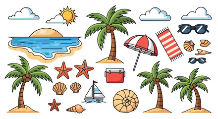 Obraz premium Set of 20 Summer Beach Vacation Cartoon Icons Vector